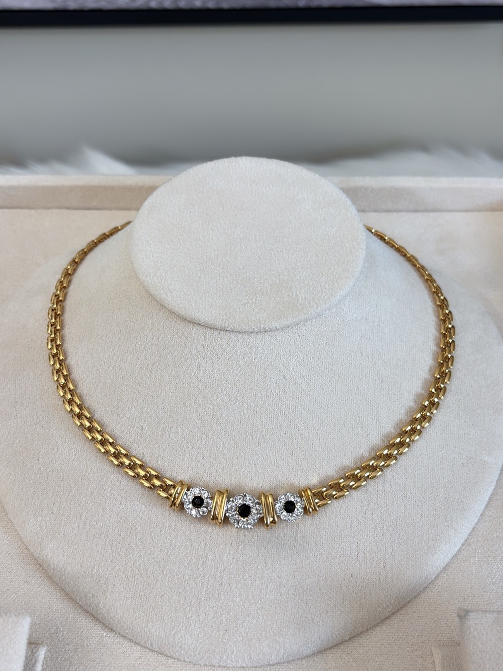 D’Orlan Gold Tone Chain Necklace with Black and White Swarovski Crystal Accents